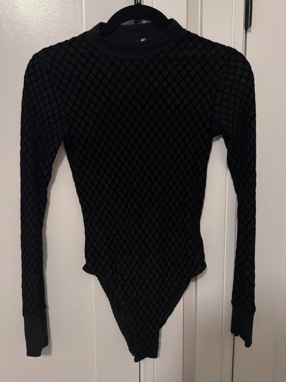 Urban Outfitters black sheer bodysuit with velvet diamond pattern